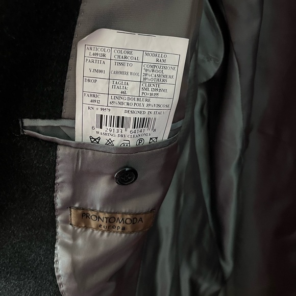 Prontomoda Men Sz. 46L charcoal grey Overcoat. Cashmere/Wool 3 Button, UnisexEUC - Picture 5 of 9
